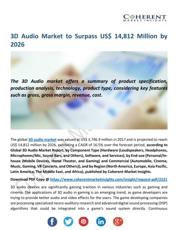 3D Audio Market by Revenue, Present Scenario and Growth Prospects To 2026