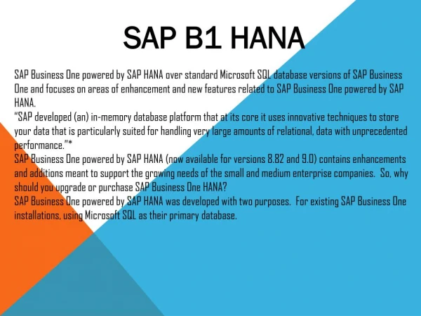 SAP Business One HANA