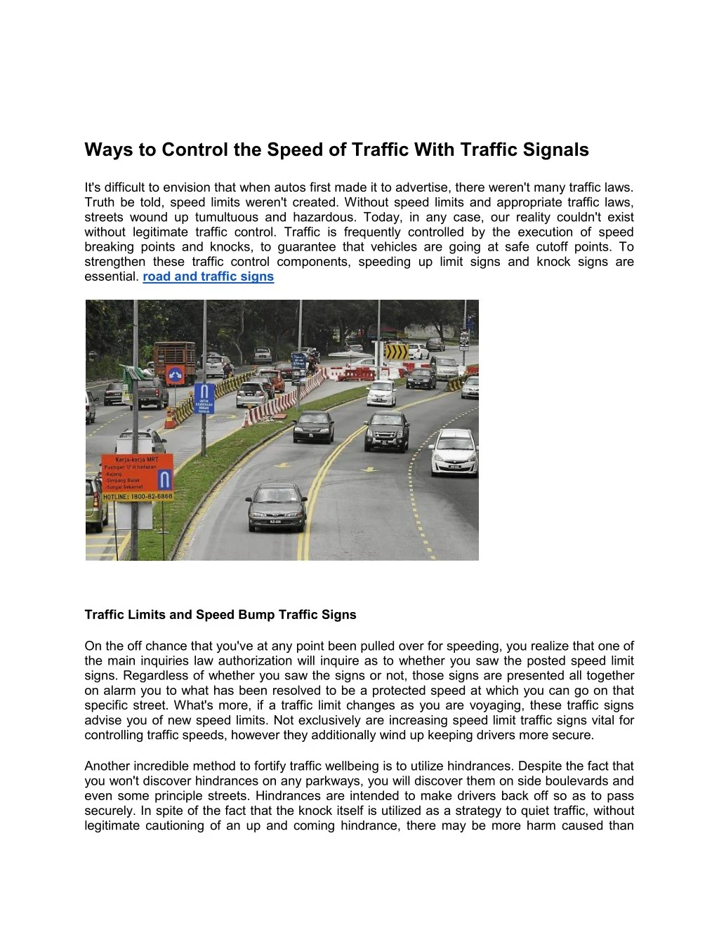 ways to control the speed of traffic with traffic