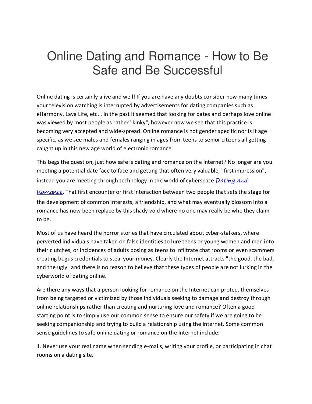 online dating and romance how to be safe