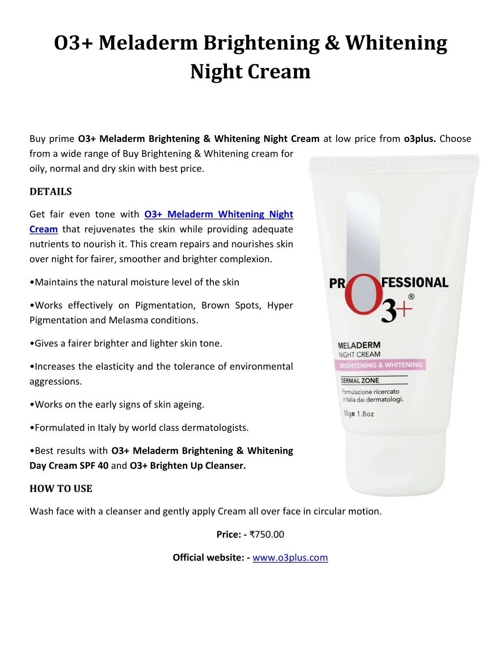 o3 meladerm brightening whitening night cream