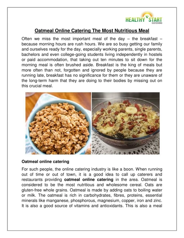 Oatmeal Online Catering the most nutritious Meal