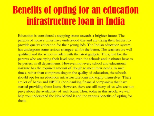 Benefits of opting for an education infrastructure loan in India