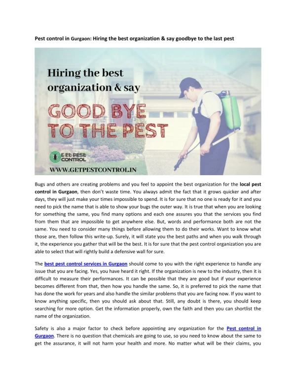Pest control in Gurgaon: Hiring the best organization & say goodbye to the last pest