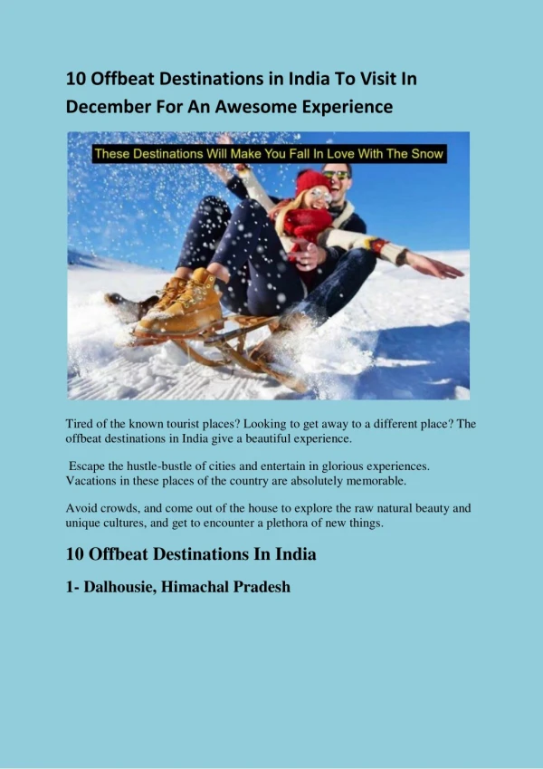 10 Offbeat Destinations in India To Visit In December For An Awesome Experience