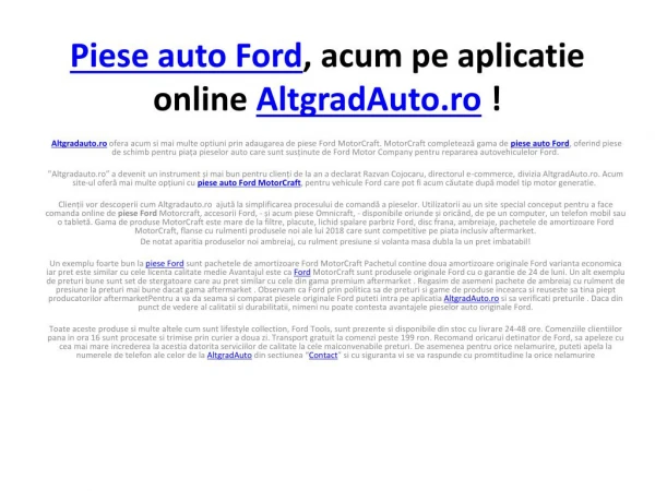 Piese auto Ford, Acum pe Aplicatie Online AltgradAuto.ro