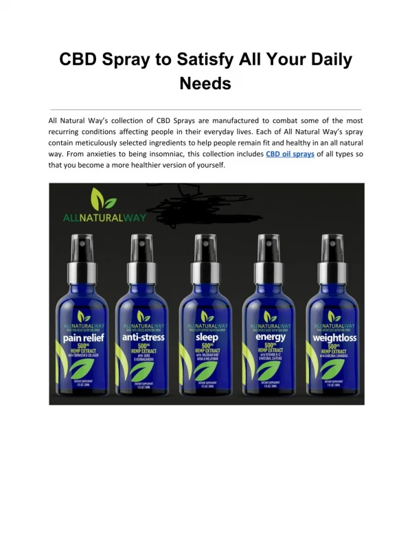 Do You Know that CBD Sprays Help You Become a Healthier Version of Yourself?