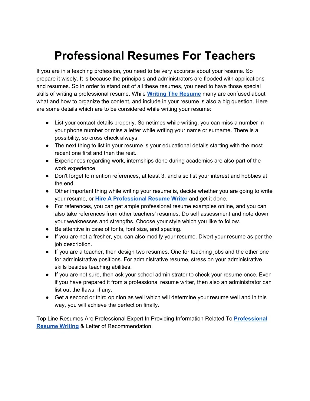 professional resumes for teachers