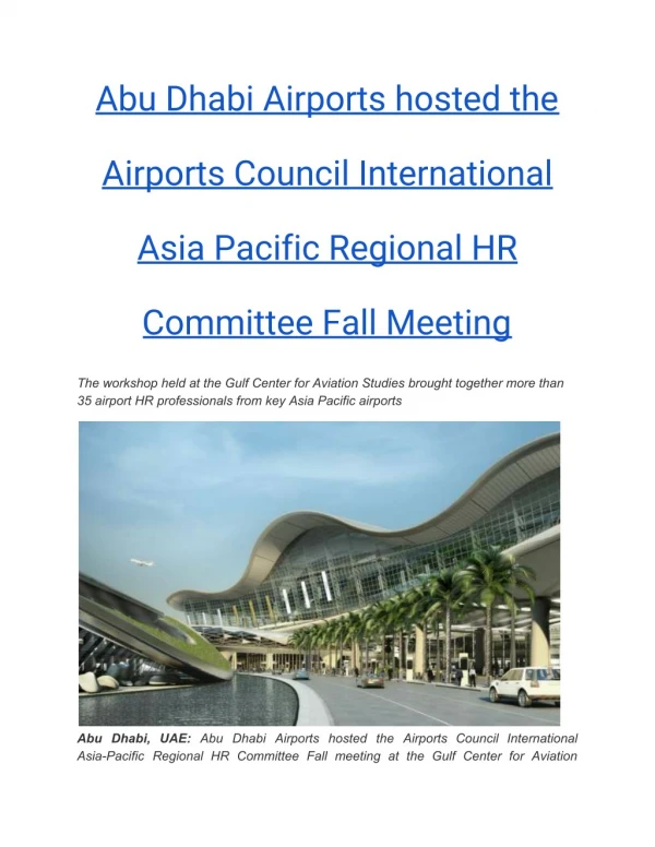 Abu Dhabi Airports hosted the Airports Council International Asia Pacific Regional HR Committee Fall Meeting