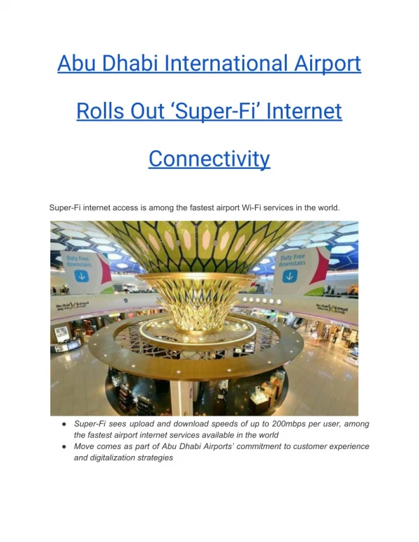 Abu Dhabi International Airport Rolls Out ‘Super-Fi’ Internet Connectivity