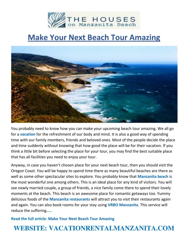 Make Your Next Beach Tour Amazing