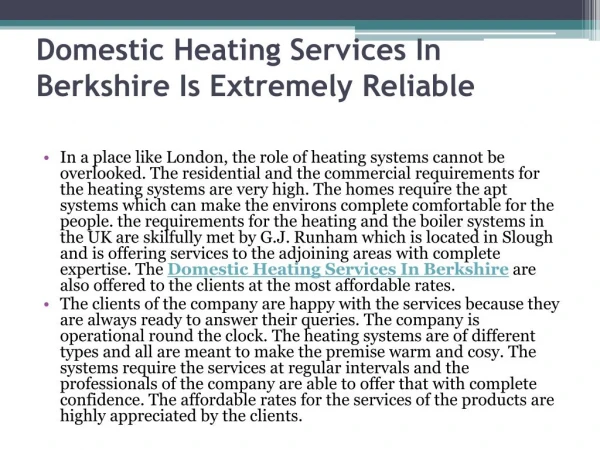 Domestic Heating Services In Berkshire Is Extremely Reliable