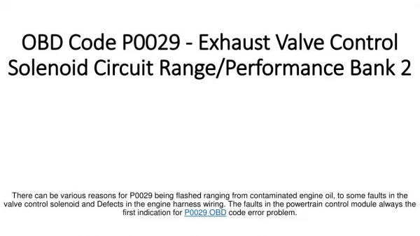 PartsAvatar Gives You Information For The OBD Code P0029.