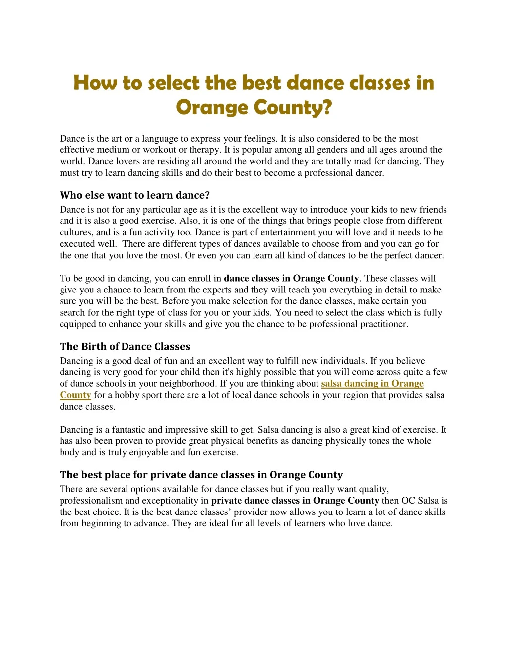 how to select the best dance classes in orange