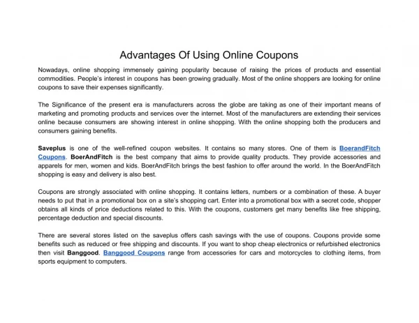 Advantages Of Using Online Coupons