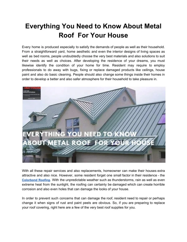 Everything You Need to Know About Metal Roof For Your House