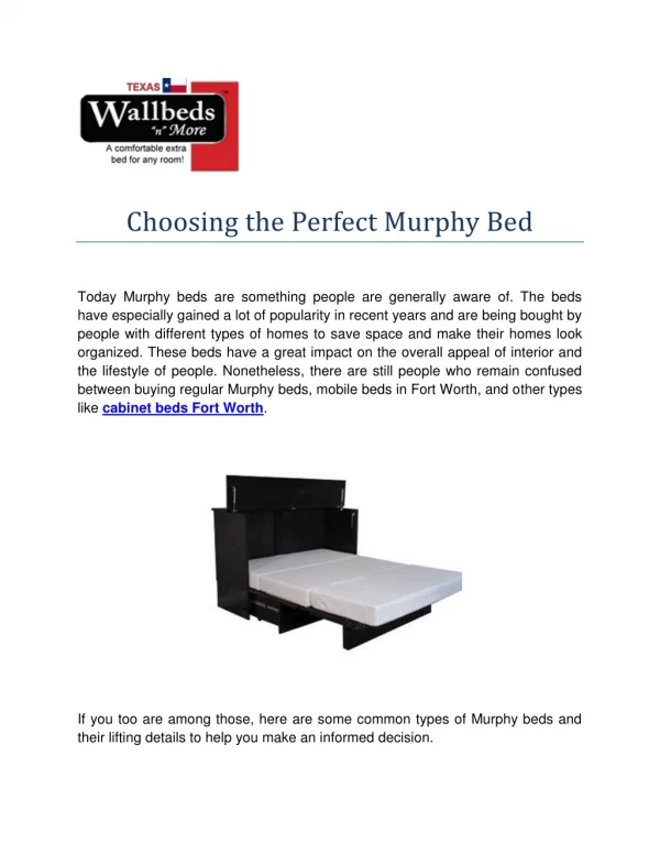 Choosing the Perfect Murphy Bed