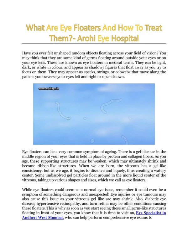 What Are Eye Floaters And How To Treat Them? - Arohi Eye Hospital