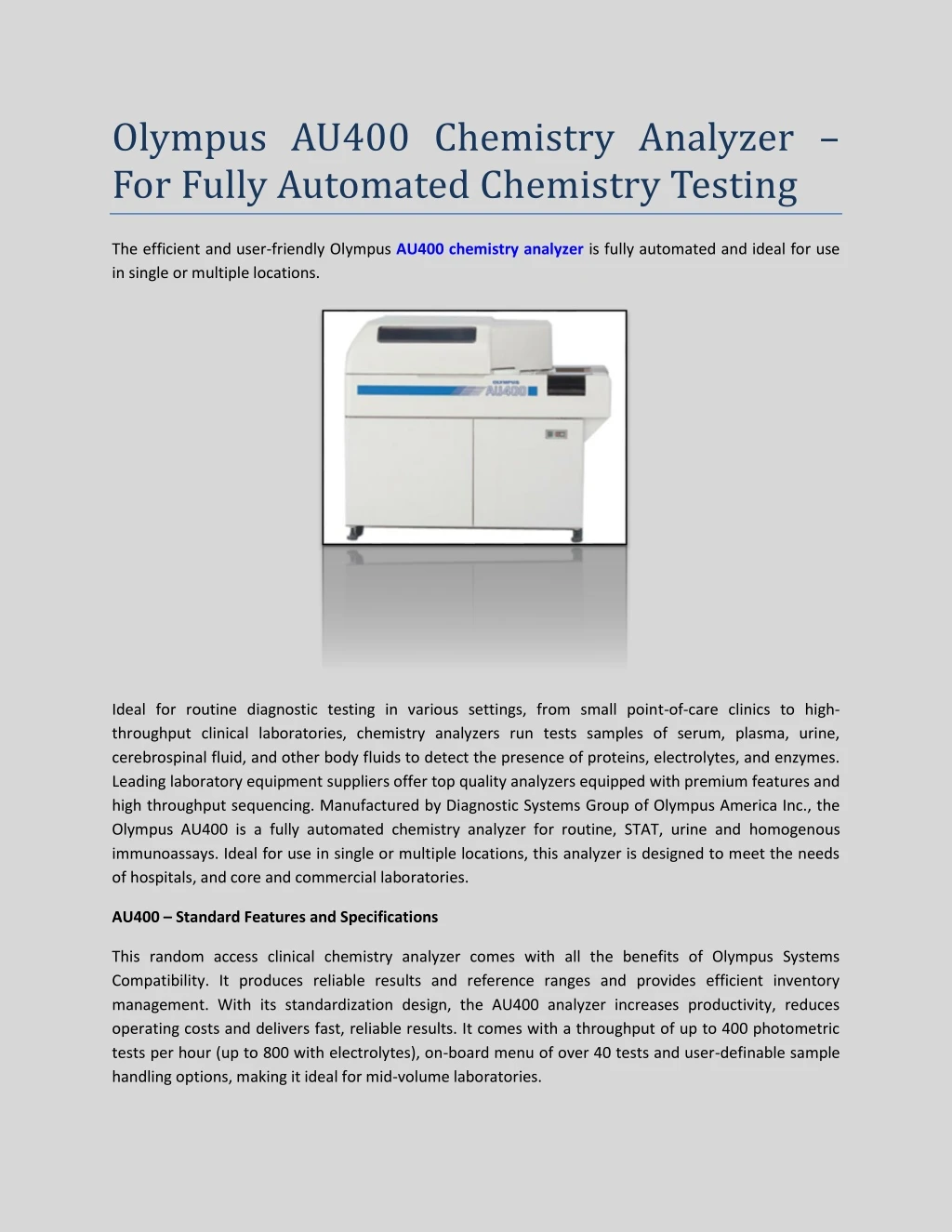 olympus au400 chemistry analyzer for fully