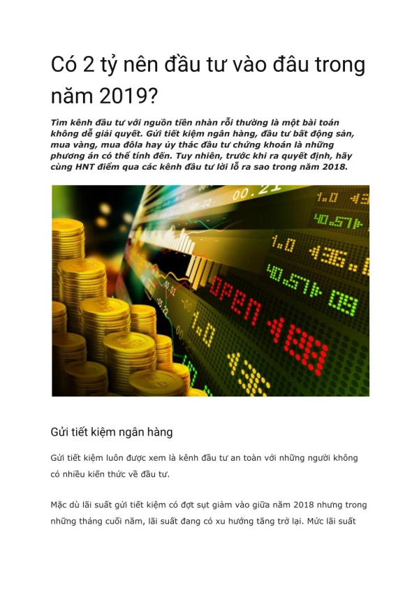Có 2 tỷ nên đầu tư vào đâu trong năm 2019?