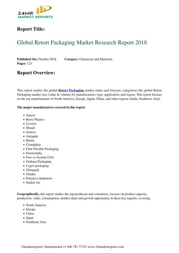 Retort Packaging Market Research Report 2018