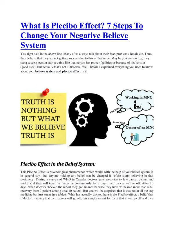 What Is Plecibo Effect 7 Steps To Change Your Negative Believe System