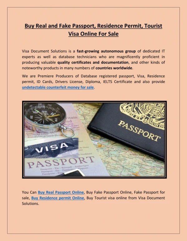 Buy Real and Fake Passport, Residence Permit, Tourist Visa Online For Sale