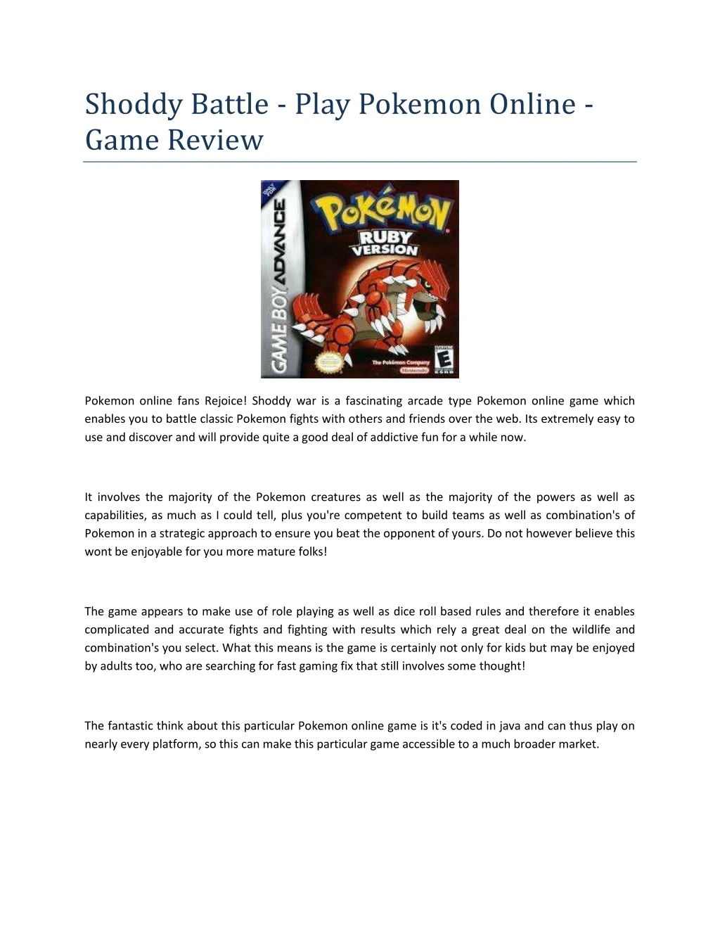 shoddy battle play pokemon online game review