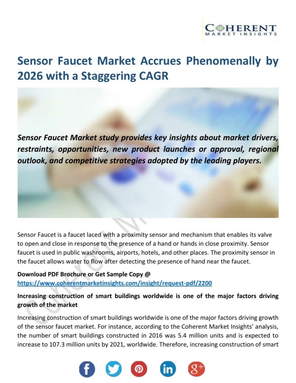 Sensor Faucet Market Accrues Phenomenally by 2026 with a Staggering CAGR
