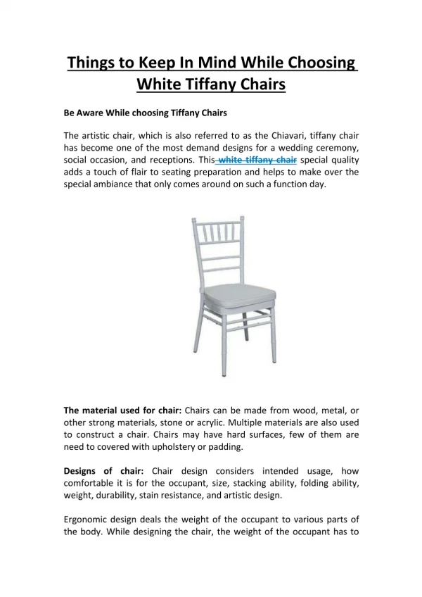 Things to Keep In Mind While Choosing White Tiffany Chairs
