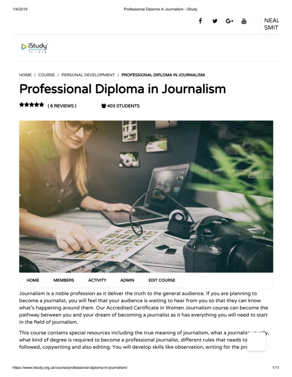 Professional Diploma in Journalism - istydy