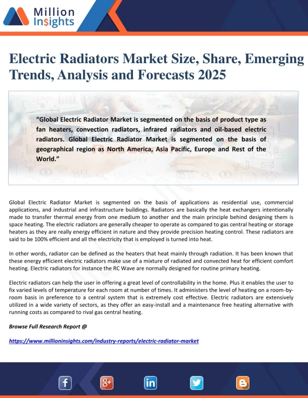 Electric Radiators Market Size, Share, Emerging Trends, Analysis and Forecasts 2025