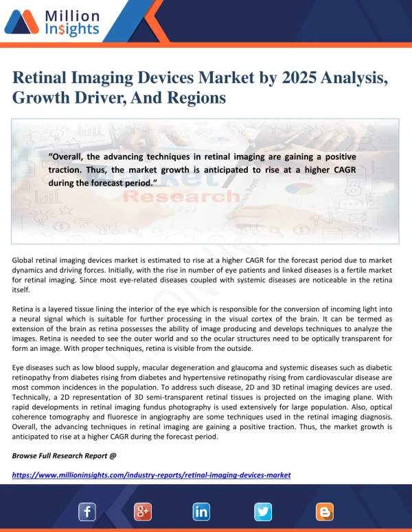 Retinal Imaging Devices Market by 2025 Analysis, Growth Driver, And Regions