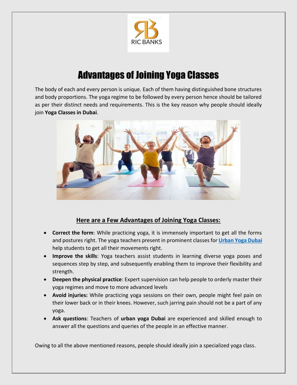 advantages of joining yoga classes