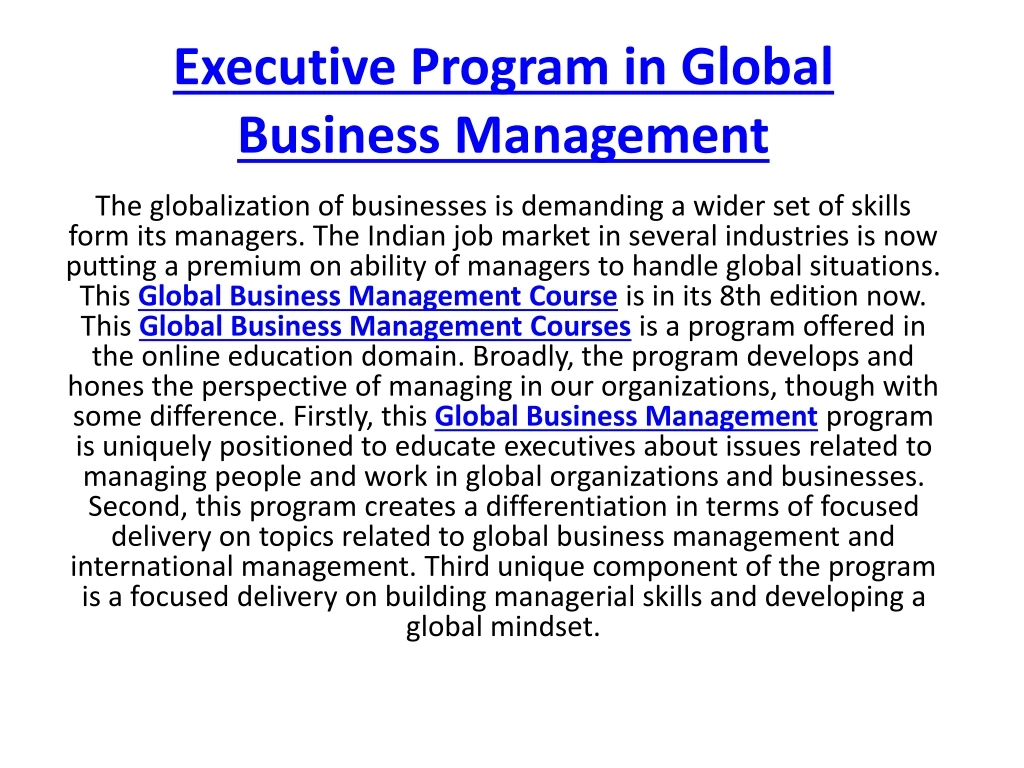 executive program in global business management