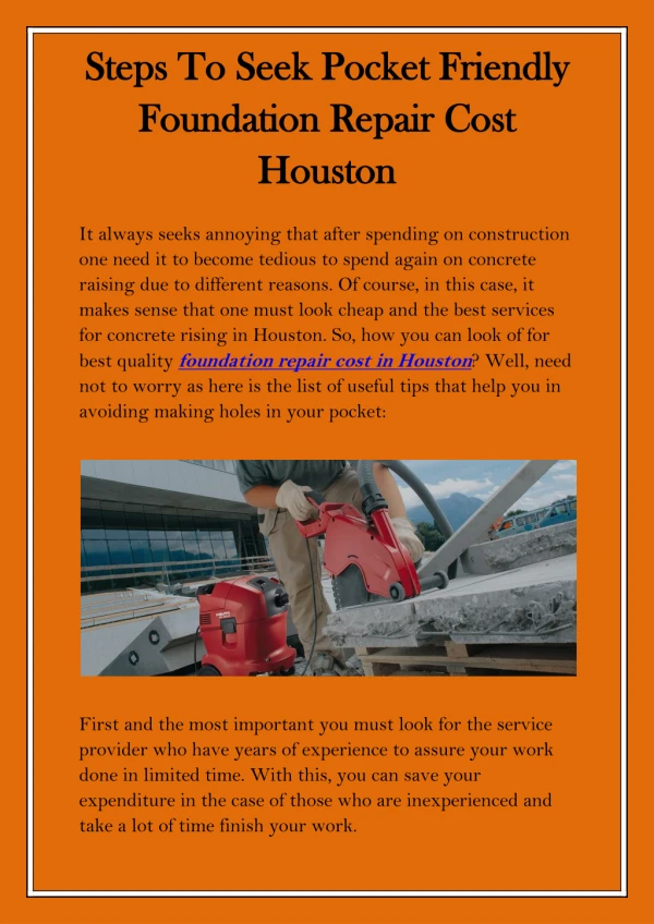 Steps To Seek Pocket Friendly Foundation Repair Cost Houston