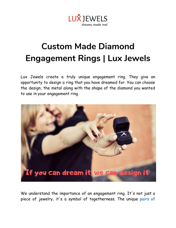 Custom Made Diamond Engagement Rings | Lux Jewels
