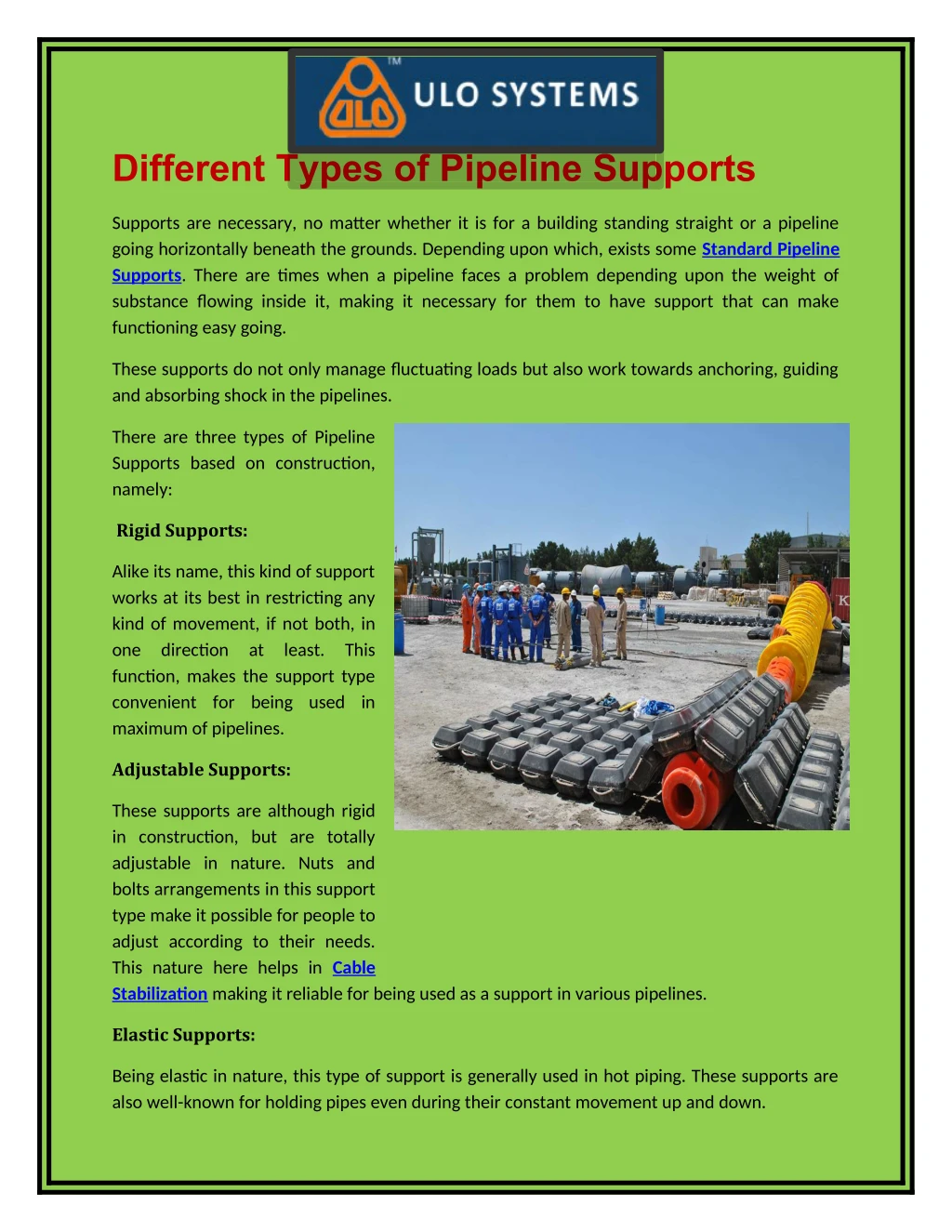 different types of pipeline supports