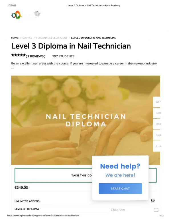 Level 3 Diploma in Nail Technician – Alpha Academy