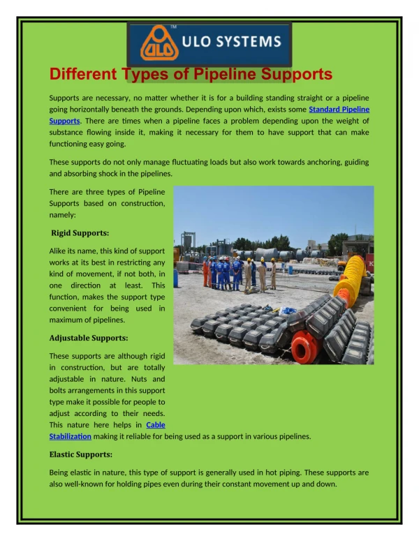Different Types of Pipeline Supports