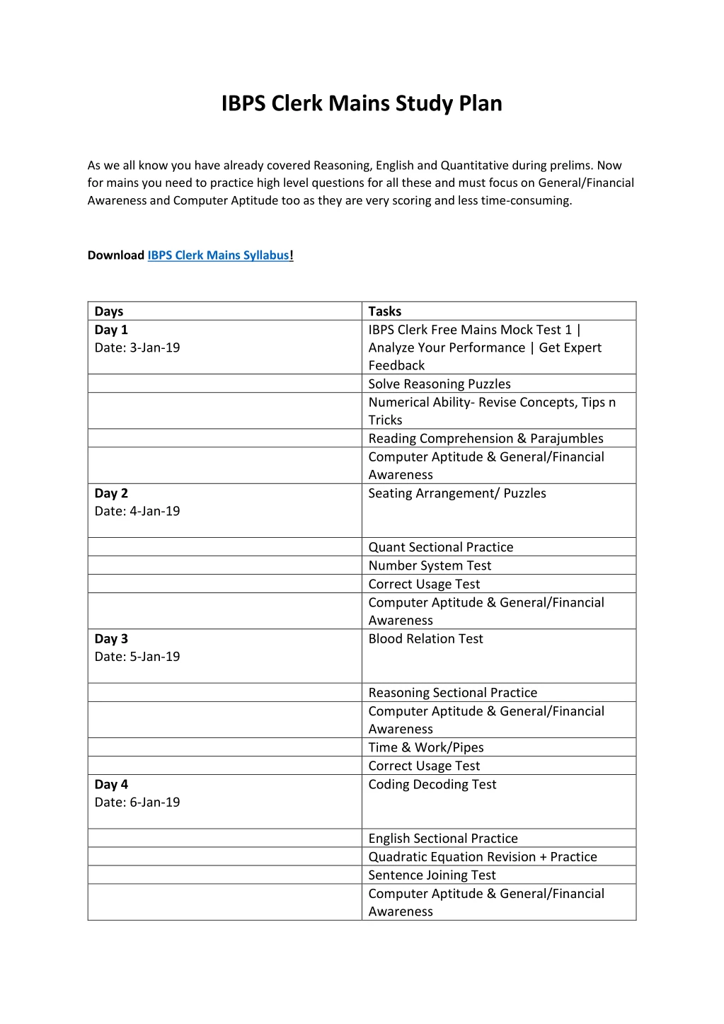 ibps clerk mains study plan