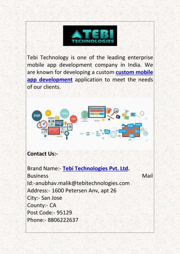 Custom Mobile App Development | Tebi Technology