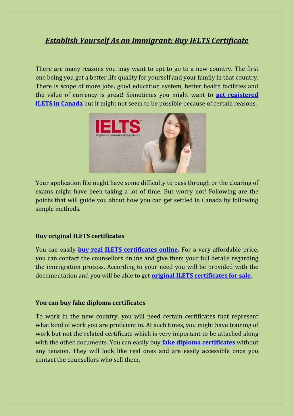 establish yourself as an immigrant buy ielts