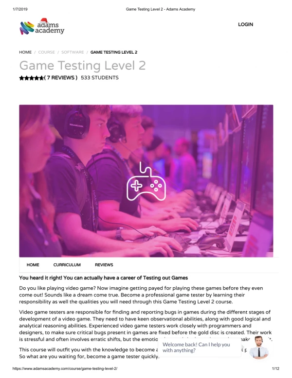Game Testing Level 2 - Adamsacademy