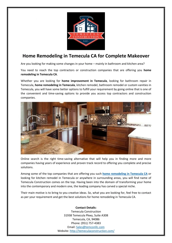 Home Remodeling in Temecula CA for Complete Makeover