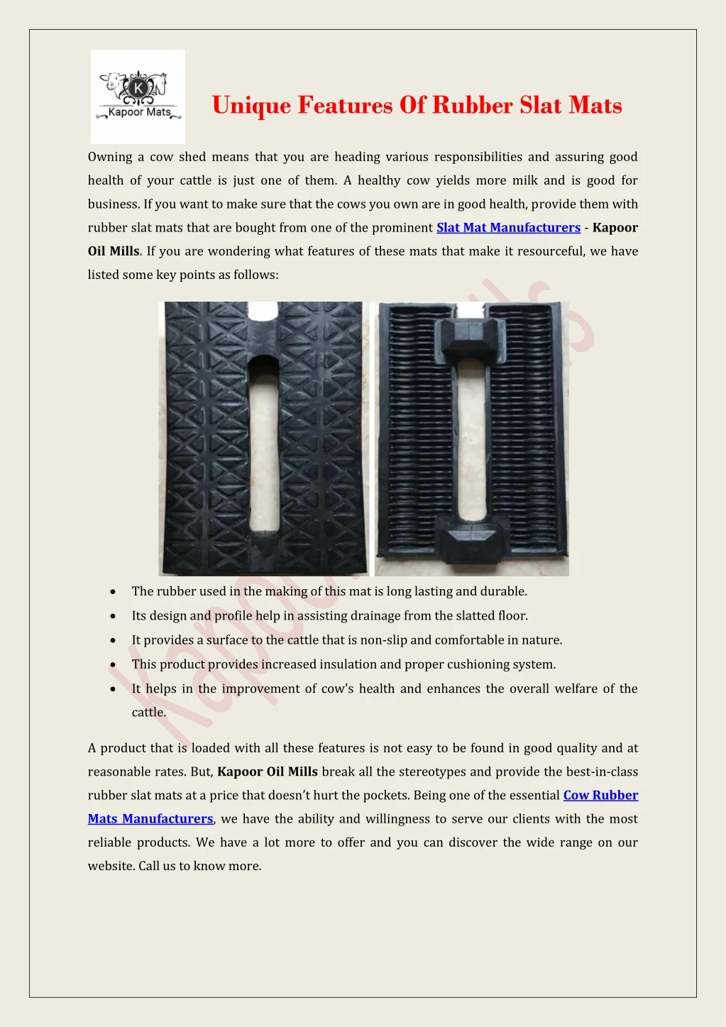 unique features of rubber slat mats