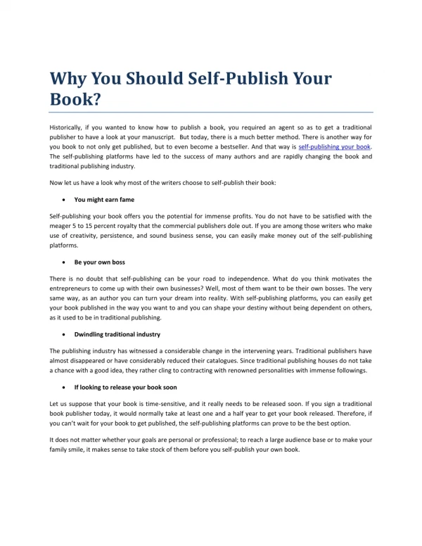 Why You Should Self-Publish Your Book?