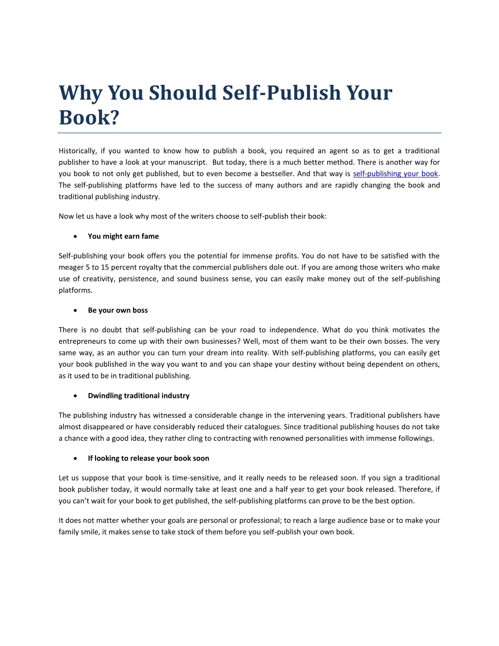 why you should self publish your book