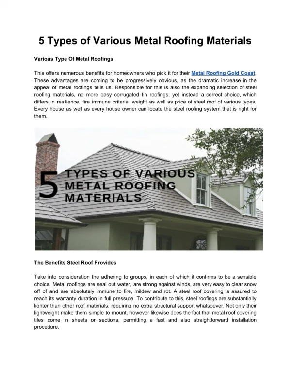 5 Types of Various Metal Roofing Materials