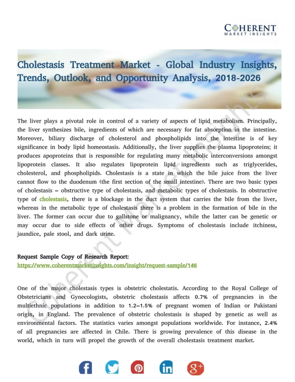Cholestasis Treatment Market - Global Industry Insights, Trends, Outlook, and Opportunity Analysis, 2018-2026